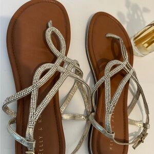Kelly & Katie Silver Rhinestone Loop Strap Sandals